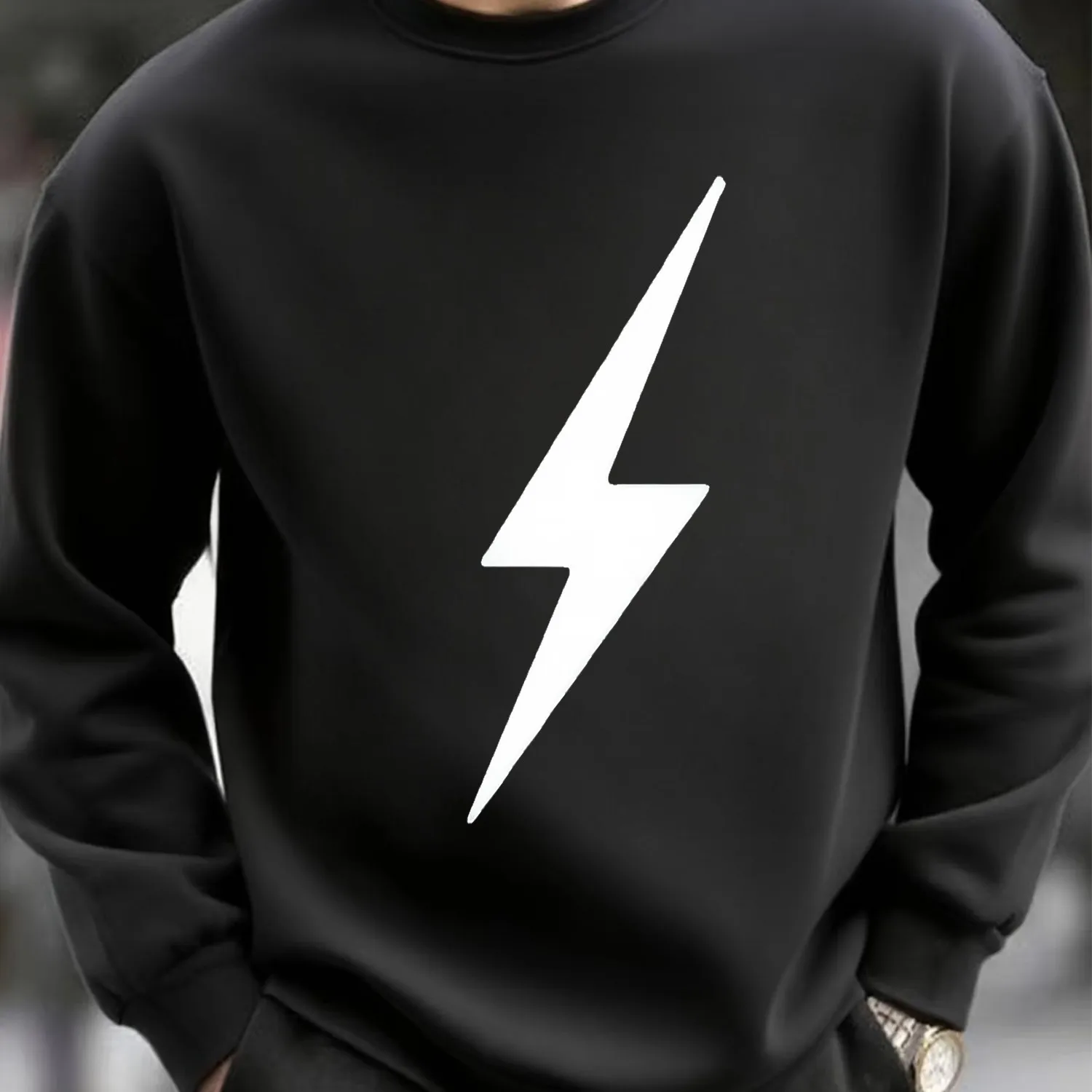 Men's Black Street Style Fleece Sweatshirt - Urban Vibe