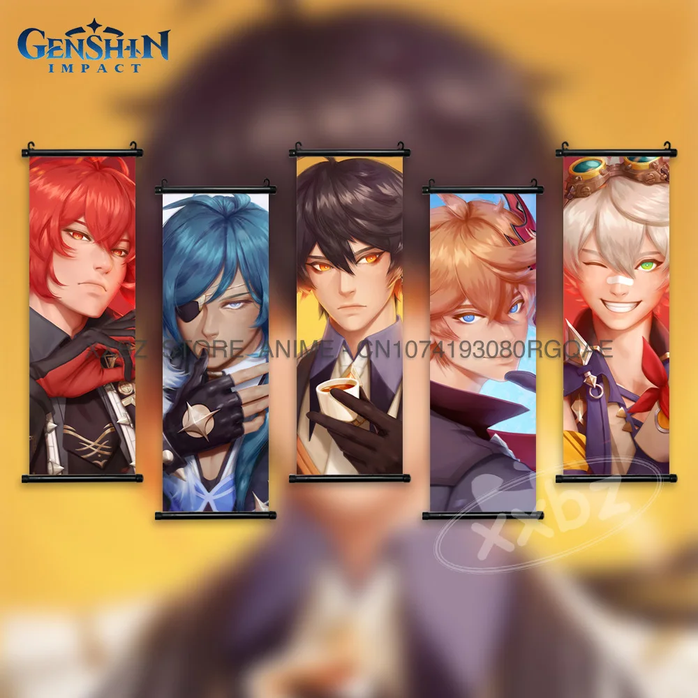 

Хит продаж Настенная картина Genshin Impact, аниме постер, изображения эфира, холст Zhongli, янтарная декоративная картина, домашний декор Kamizato Ayaka