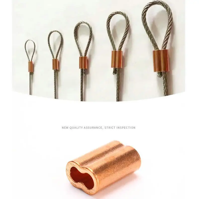 Red Copper 8 Shape Double Holes Wire Rope Ferrule Sleeve Wire Rope Clip Clamp (For 0.5-5MM Wire Rope Cable)