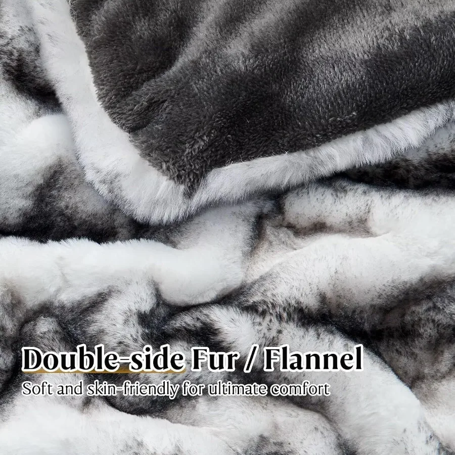 Luxury Faux Fur Blanket Soft Warm Plush Blankets for Couch Sofa Bed Fluffy Thick Throws for Bedroom Office Living Room Decorati