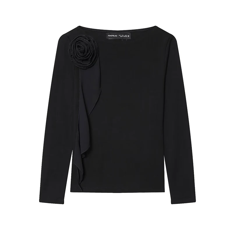 Women's Simple Style T-Shirts Spring Summer Fashion With Flower Short T Shirts for Women Streetwear Long Sleeve Casual Tops