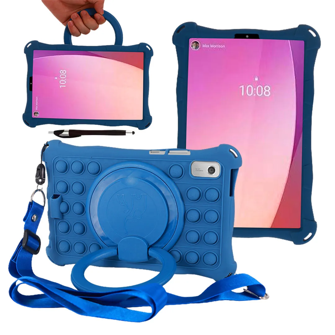 Kids-Friendly Soft Bubble Silicone Tablet Case with Stand & Shoulder Strap