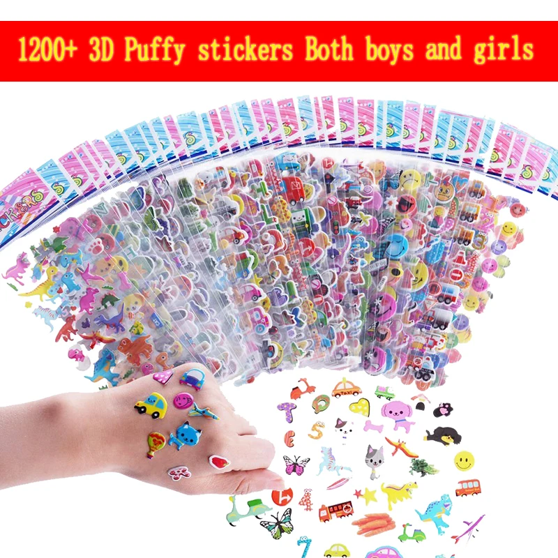 Kids Stickers 1200+, 40 Different Sheets, 3D Puffy Pasters For Children, Bulk Gifts  For Girl Boy Birthday , Scrapbooking 6pcs pack weekend flowers deco stickers scrapbooking styling journal toy deco album diy stationery stickers