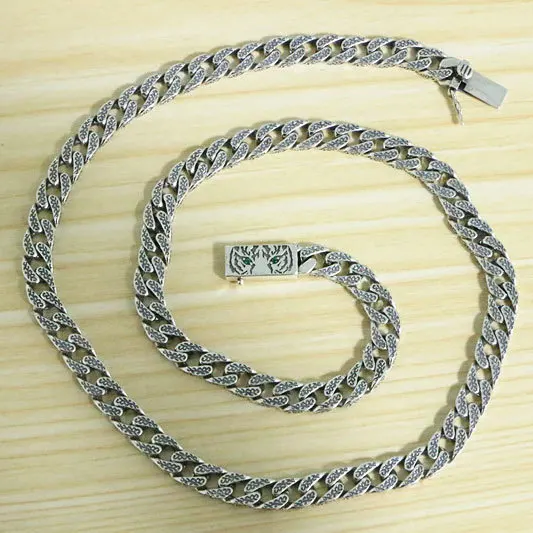 

S925 sterling silver jewelry trendy men's collarbone chain punk trend personality bold necklace Thai silver retro tiger silver c