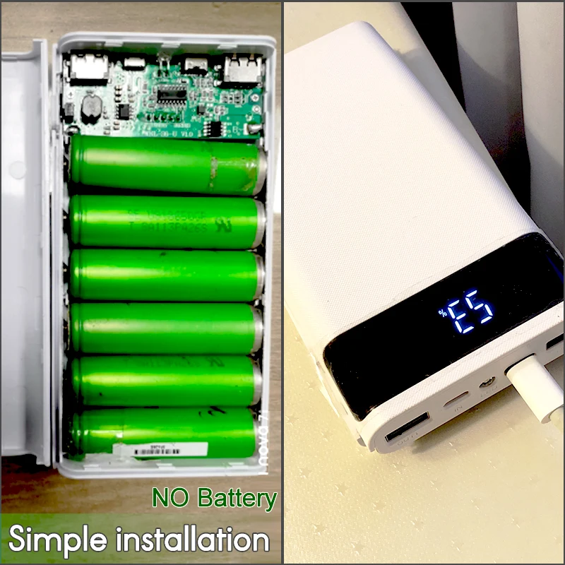 Power Bank Case 20000mAh Fast Charge 22.5w 6*18650 No Batteries DIY Charge Storage Holder