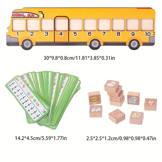 Wooden Animal Bus Puzzle Toy Kids Math Educational Animal Block Number Matching Game Montessori Toddlers Learning Teaching Aids 4