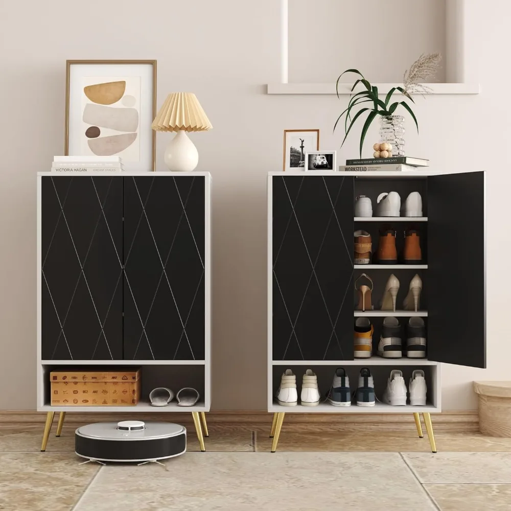 Shoe Cabinet,15 Pairs Shoe Rack Organizer Cabinet,Black Storage Cabinet for Narrow Entryway Closet
