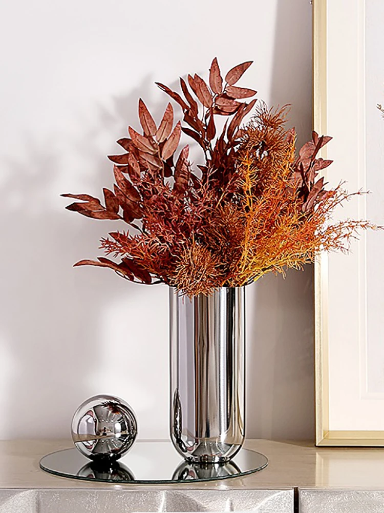 Nordic Modern Sliver Vase Metal Stainless Steel Dried Flowers Luxury Stand for Flowers Home Design Living Room Decoration Gift 3