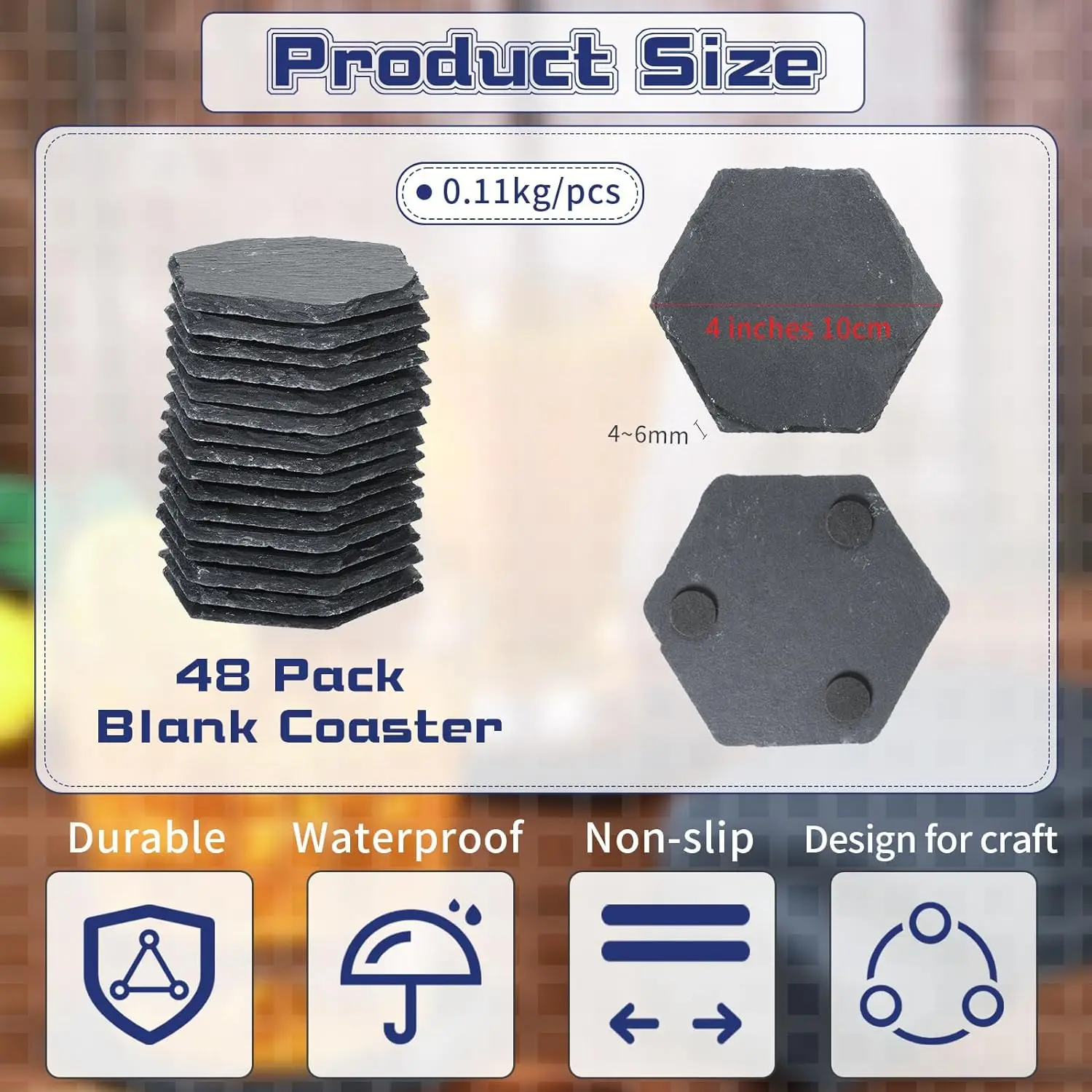 12 Posavasos De Pizarra Para Bebidas Con Soporte Cuadrado