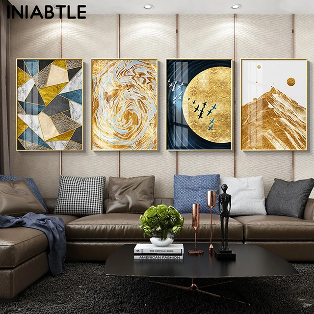 Framed Painting Set of 3 Wall Art Gold Art Mountain Abstract