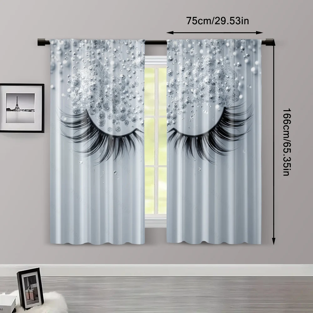 2pcs, Curtain Fabric 2D print Gray eyelashes Machine Washable Fabric (without rod) All Seasons Perfect for Living Room, Bedroom, 3