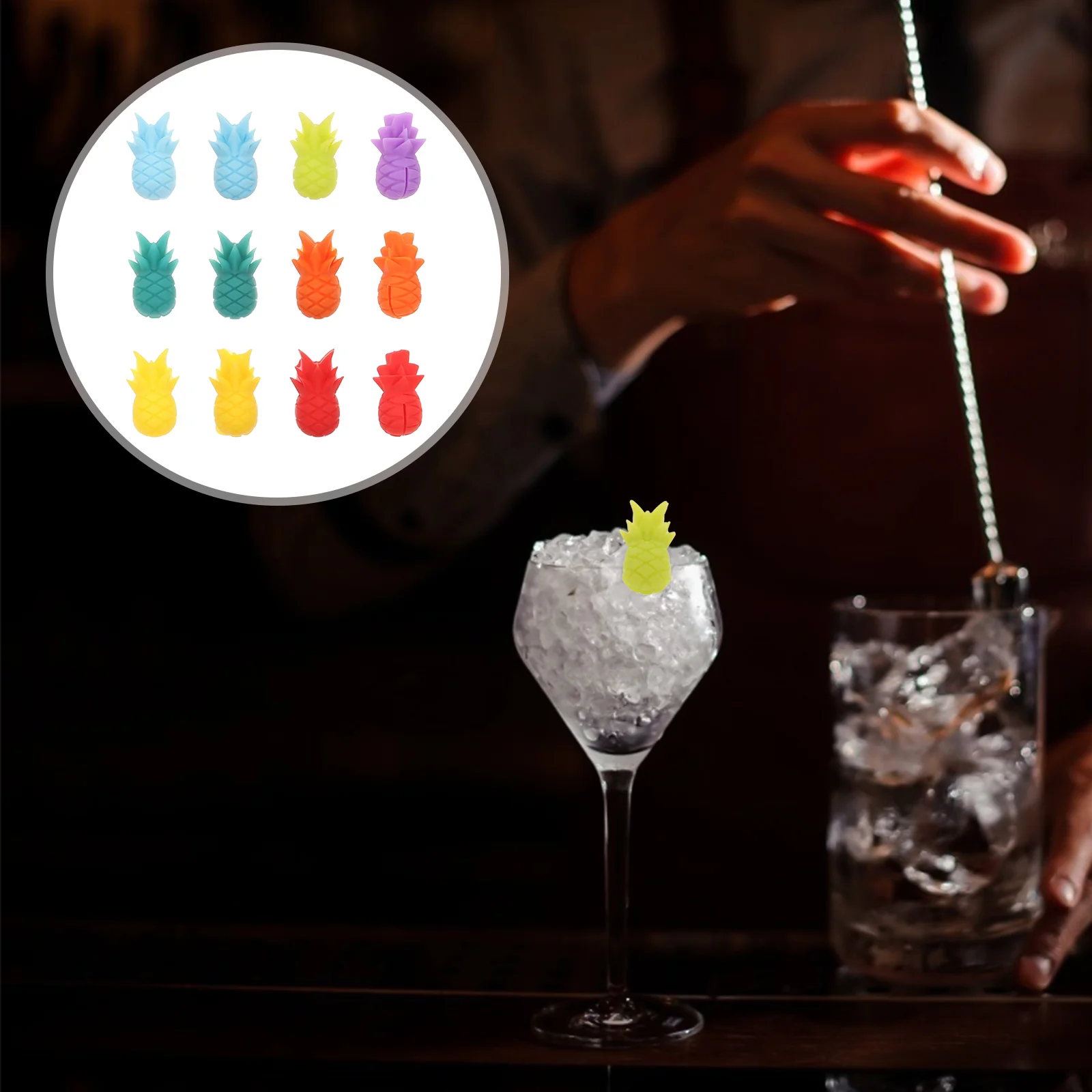 

12 Pcs Marker Recognizer Silica Gel Cup Markers Silicone Marking Labels Glass Wineglass Drink Covers Pineapple Shape