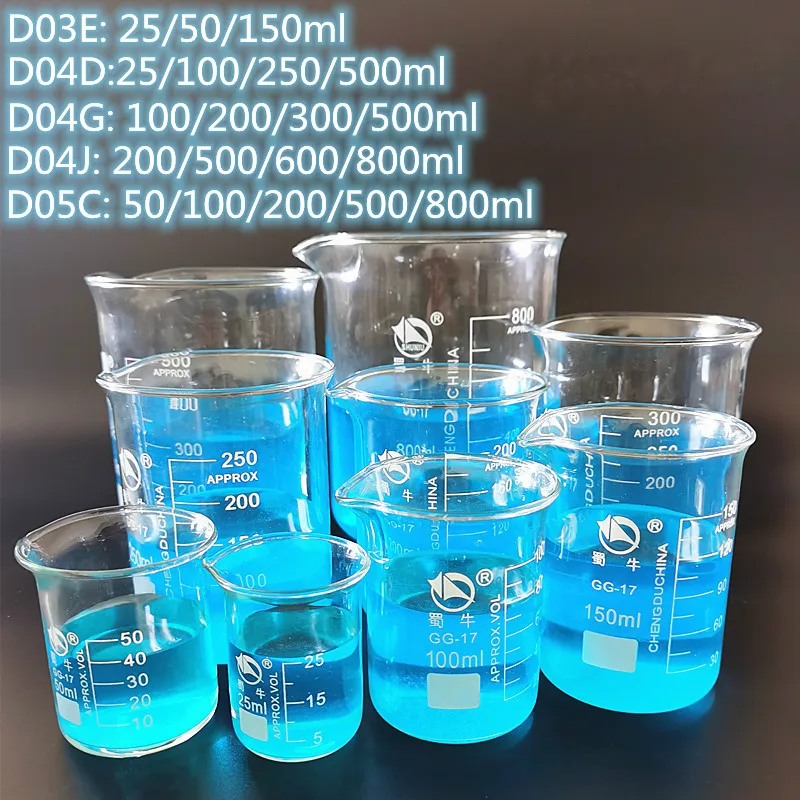 25ml-800ml Max 71% OFF 1Set Sales for sale Lab Borosilicate Glass Sizes Chemical All Beaker