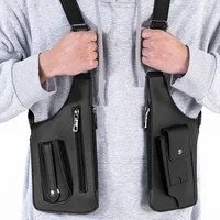 Unisex Outdoor Leather Crossbody Bag Underarm Mobile Phone Pouch Oxford Cloth Neutral Minimalist Style Pure Color Chest Bag