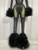 STOCK Luxury Diamond Black Mesh Transparent Stretchy Long Sleeve Jumpsuit Women Sexy Performance Singer Costume Nightclub Outfit - Image 6