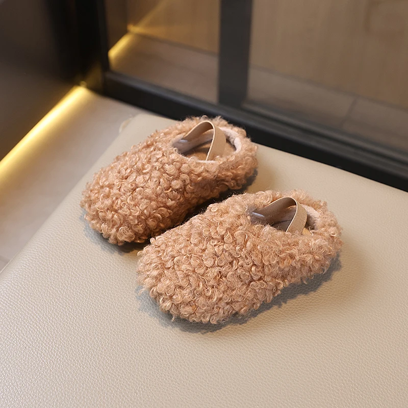 Classic Winter Children's Warm Slippers Simple Furry Hairy Kids Fashion Causal Home Slip-on Shoes Non-slip Girls Plush Slippers