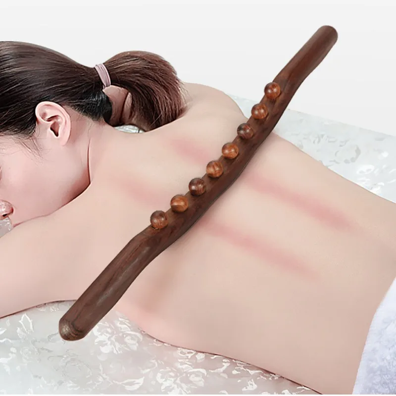 8/20 Beads Gua Sha Massage Stick Carbonized Wood Back Scrapping Meridian Therapy Wand Muscle Relaxing Body Massager Guasha