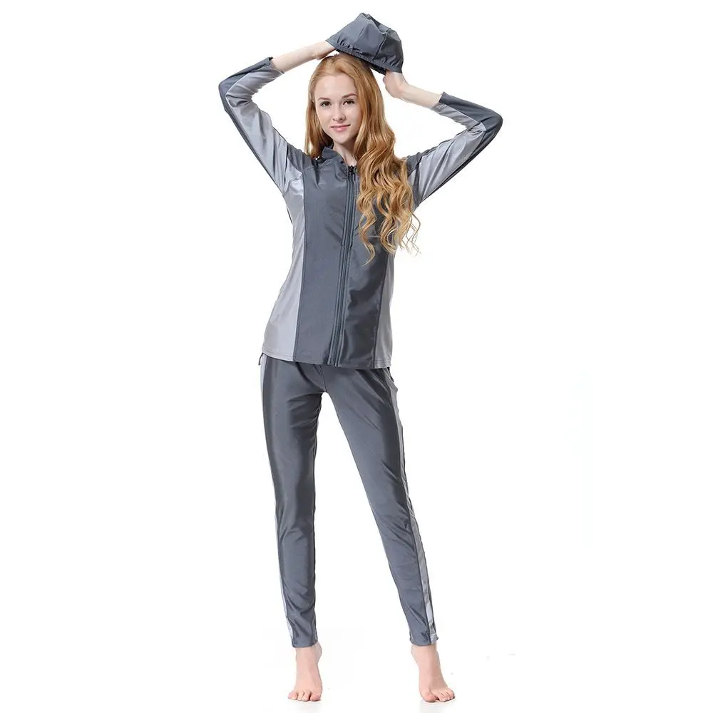 여성 무슬림 수영복 상의 펜슬 팬츠, 운동복 카프탄, 두바이 카디건, 지퍼 목욕 모자, 느슨한 모로코 이슬람 2024 