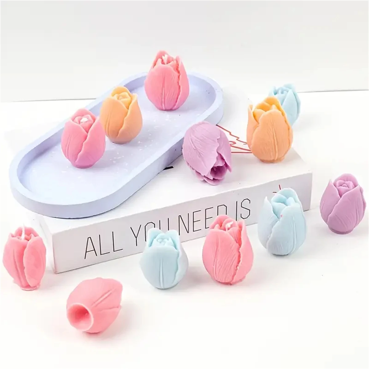 Elegant Tulip & Rose 3D Silicone Floral Mold – Perfect for Scented Candle and Soap Crafting