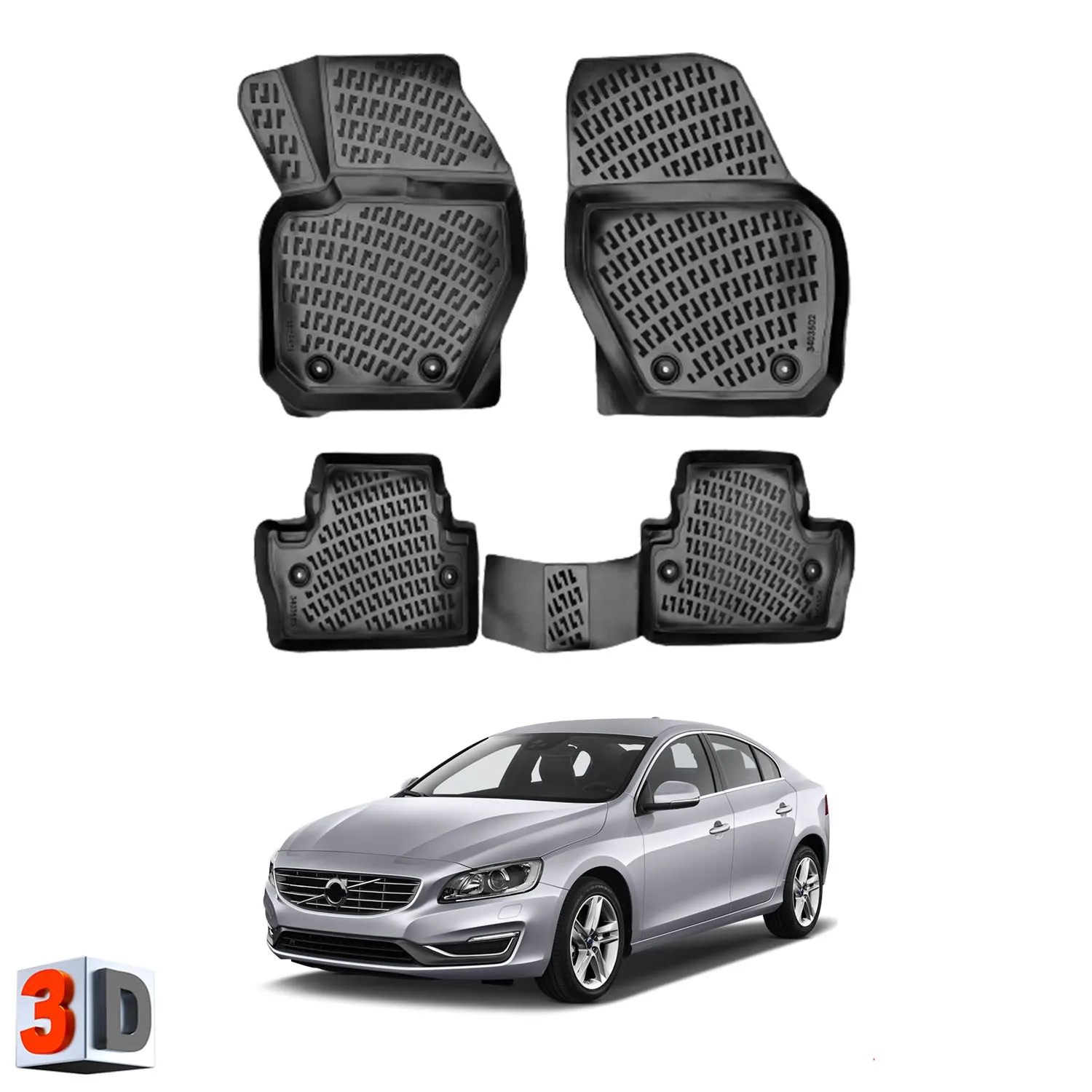 

Volvo S60 - (2010-2018) Коврики для пола водонепроницаемые 3D-(черный)
