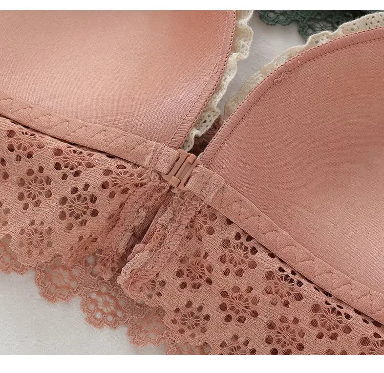 Fashion Front Closure Girls Sweet Lace Bra Wire Free Comfortable Underwear Women Seamless Breathable Lingerie Female Bras