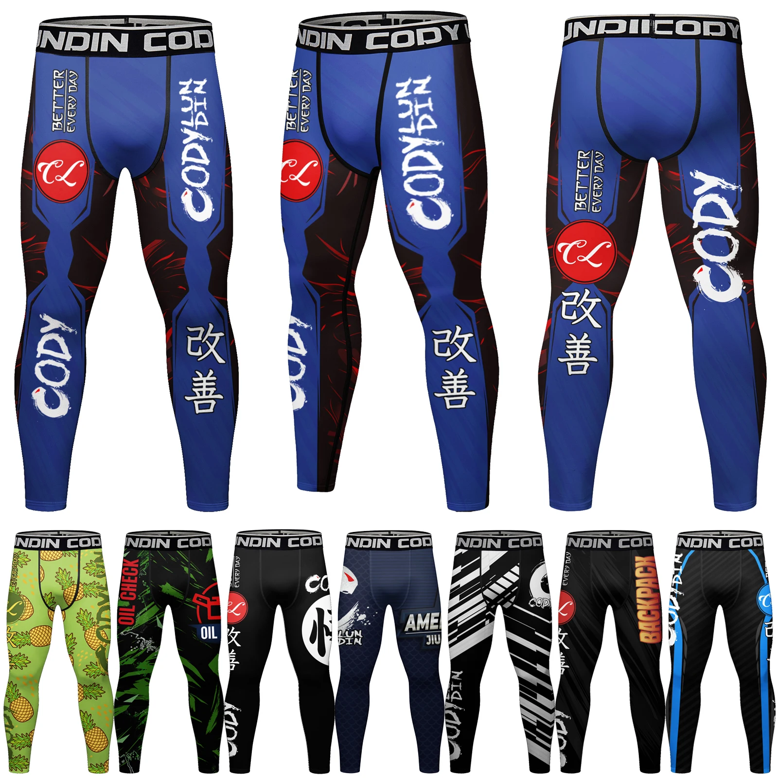 Cody Lundin Waistband Men's Running Leggings Sportswear Quick Dry Gym Fitness Workout Training Jogging Sports Pants Tights 3