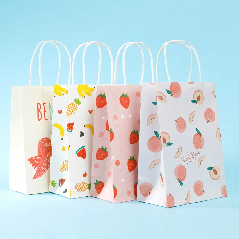 Cartoon 12pcs Kraft Paper Jewelry Packaging Pouches With Handles Cute Heart Wedding Favor Bag Clothing Shopping Gift Packaging children cartoon unicorn schoolbags space bag large capacity cute boys girls grade 1 5 backpack with cute mini coin purse