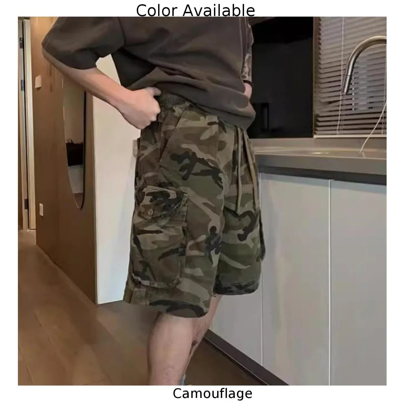 Men Summer Vintage Workwear Style Camouflage Fit Cargo Shorts Fashion Streetwear 6