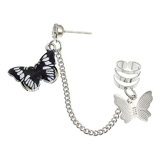 Fashion Geometric Butterfly Clip Earring for Teens Women Ear Cuffs Cool Jewelry Retro Chain Long Hanging Earings Metal Gift