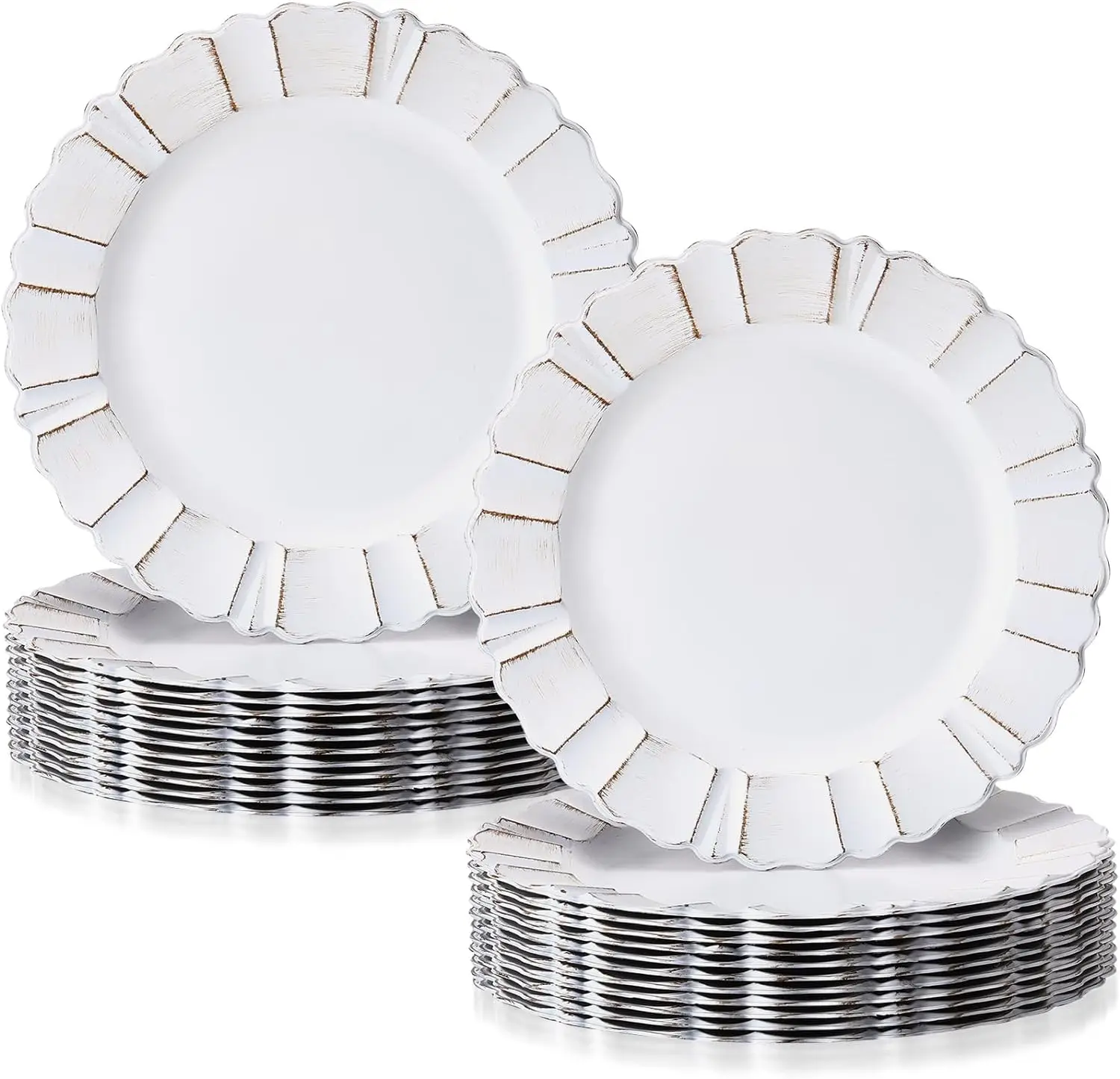 

Packs White Charger Plates with Waved Scalloped Rim 13 Inch Antique Plate Chargers for Table Setting Round Plastic Chargers for