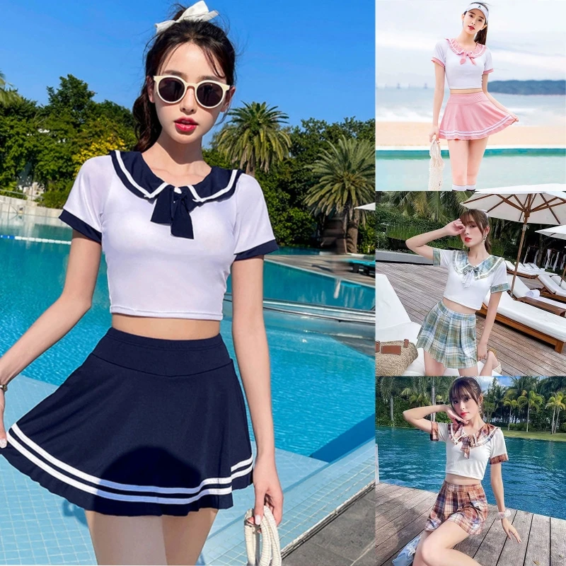 

Women's Two Piece Swimdress Skirted Swimsuit High Waisted Cute Bathing Suit