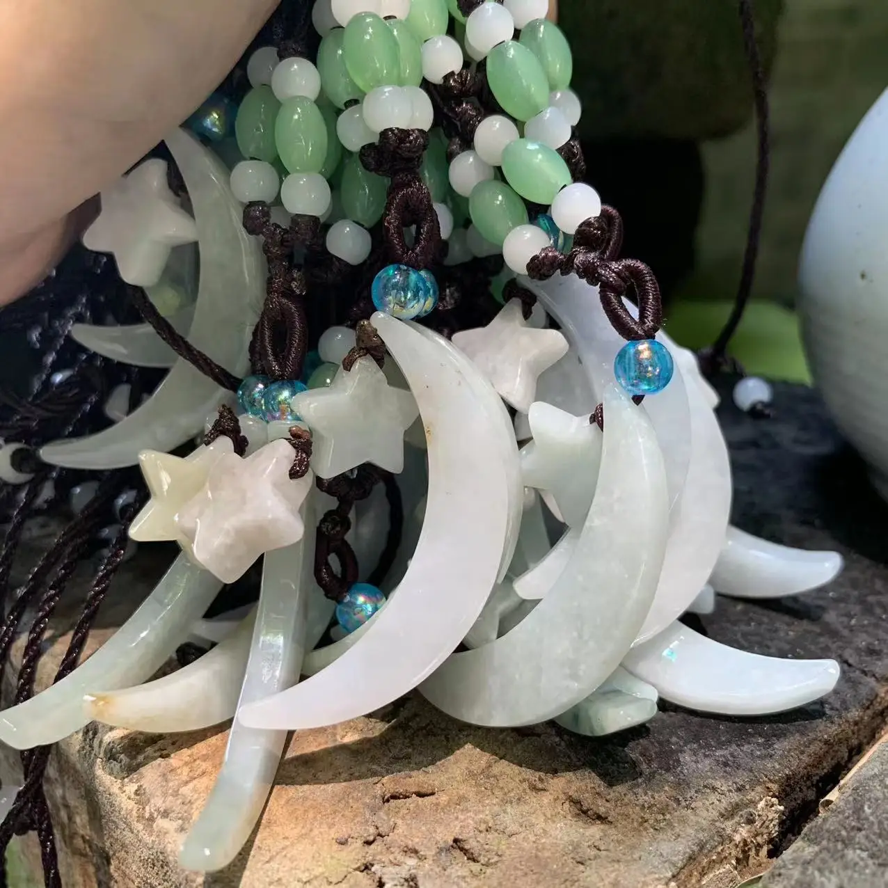 Natural Myanmar Jade Pendant Necklace Star Moon Lucky Men's and Women's  Grade A Jade Pendant Jewelry