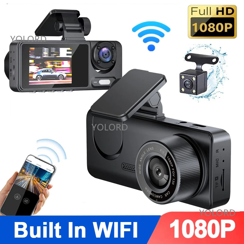 

3 Channel Dash Camera 1080P 2.0 inch IPS Screen Built in WIFI IR Night Vision Front and Rear Inside HD Car DVR