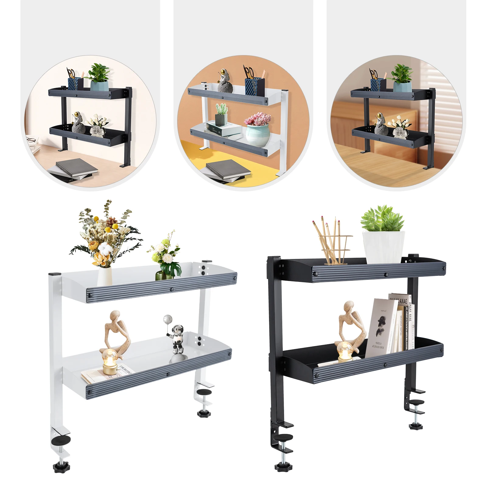 Adjustable 2-Tier Desk Shelf with Clamp