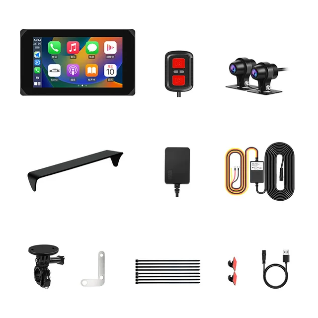 Dashcam Per Moto VSYSTO Con Schermo 5" Touch, Doppia Camera 1080P, GPS, TPMS, Impermeabile IP65, CarPlay/Android Auto