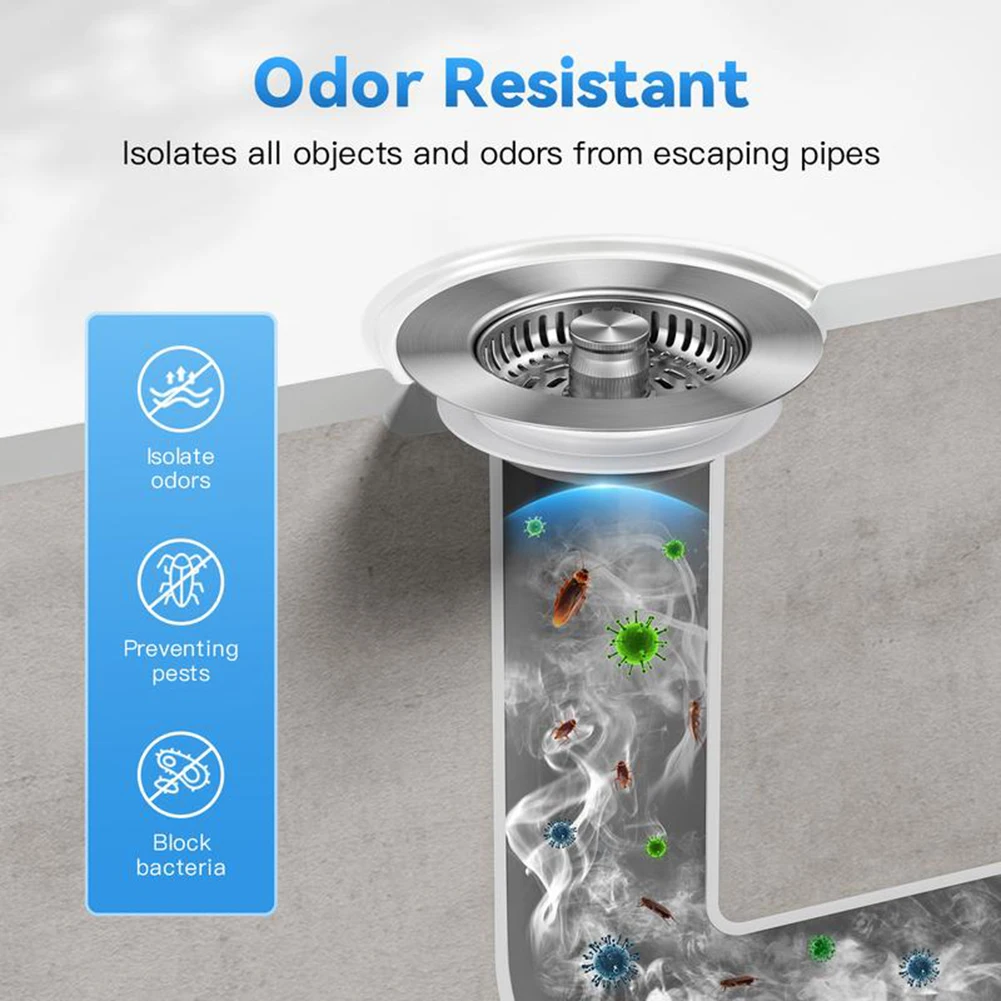 3 in 1 Kitchen Sink Filter Mesh Sewer Strainers Stainless Steel Bathroom Floor Drains Catcher Waste Drain Hole Filter Screen