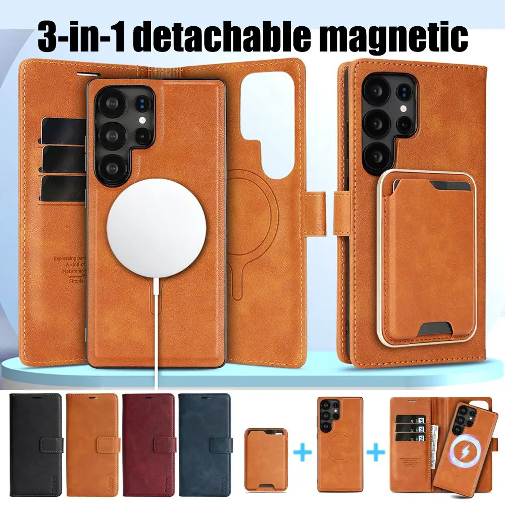 3-in-1 Magnetic Flip Leather Phone Case with Card Holder and Magsafe Compatibility