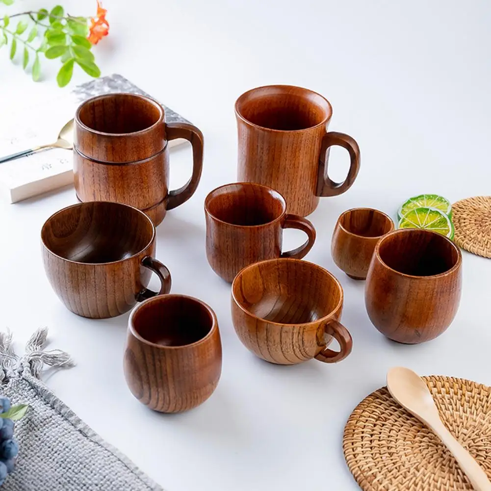 

Water Cup Anti-Fade Eco-friendly Drinking Cup Minimalistic Handle Drink Water Various Styles Jujube Wood Water Mug Home Supply