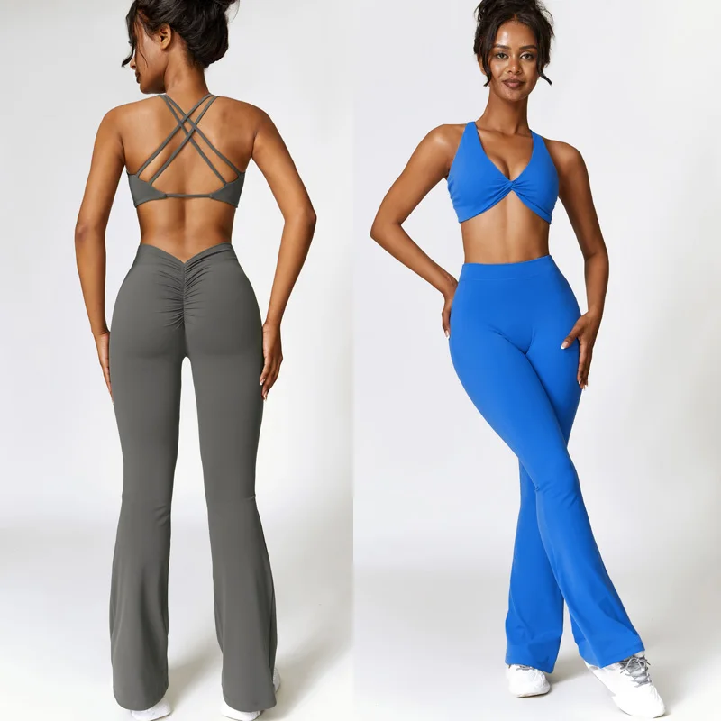 Sexy Cross Bra Back-v Sport Yoga Set Two Piece Workout Clothes for Women Quick Dry Outfit Fitness Gym Set Workout Tracksuit