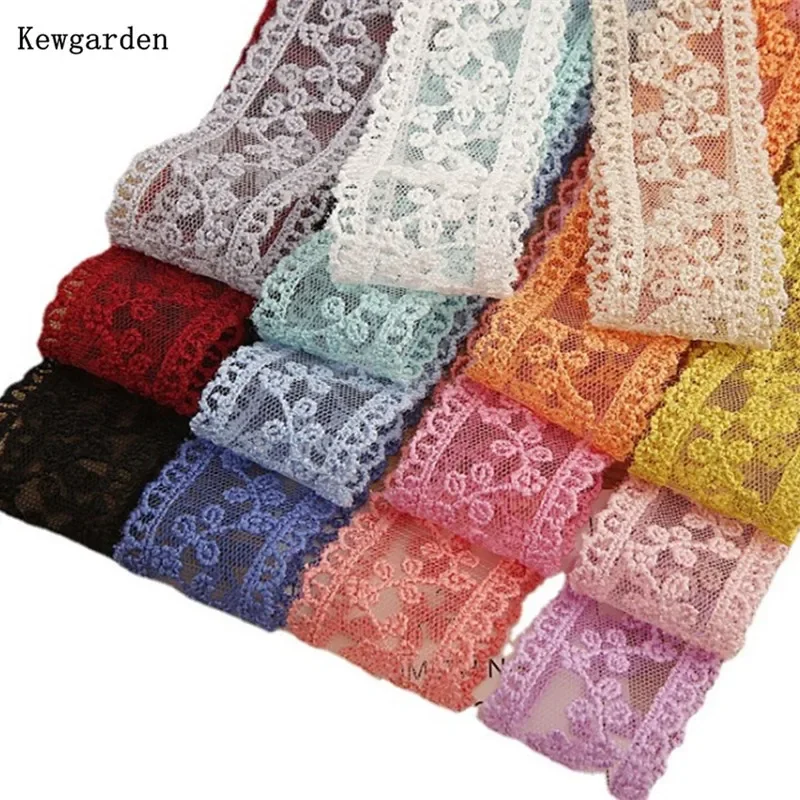 

Kewgarden 35mm Flower Embroidered Lace DIY Hairbow Accessories Ribbon Handmade Apparel Sewing Decoration Wholesale 10 Yards