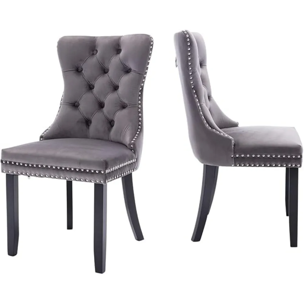Velvet Dining Chairs Upholstered Dining Room Chairs with Ring Pull Trim and Button Back Luxury Tufted dining chair
