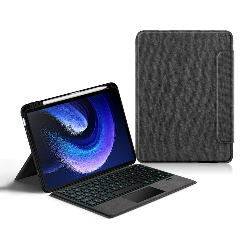 ZOMUN Étui portefeuille avec clavier rétroéclairé Bluetooth pour Xiaomi Pad  6 | Xiaomi Pad 6 Pro (11), rétroéclairage, souris trackpad, coque de