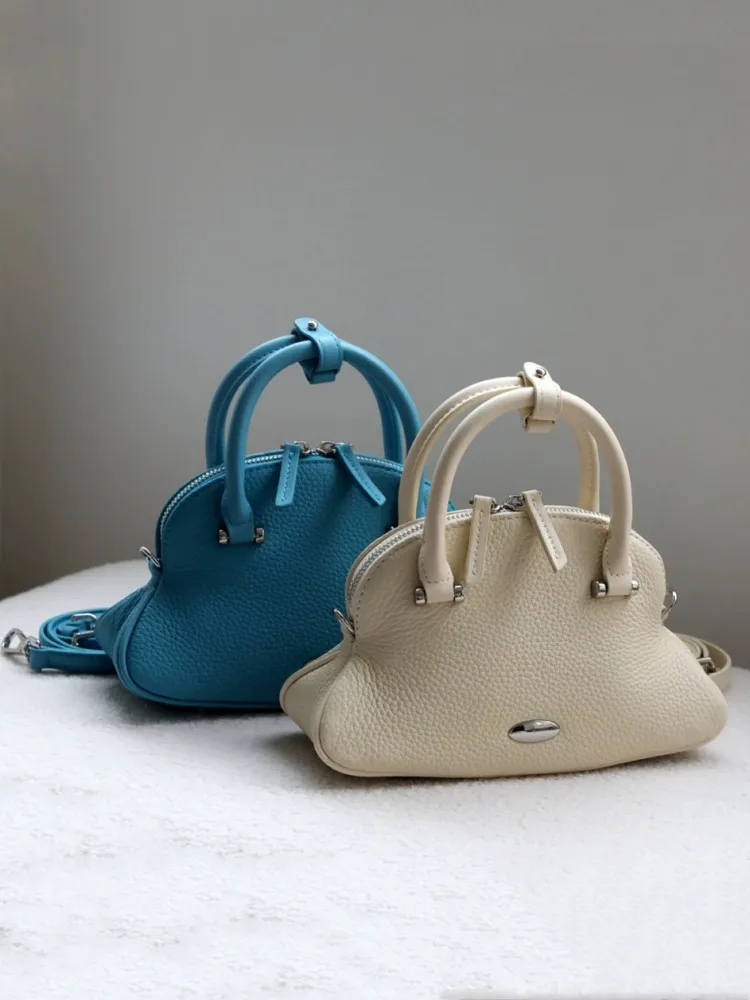Women Cowskin Genuine Leather Bag Fashion Design Shell Totes Office Ladies Handbag Solid Color Crossbody Single Shoulder Bags