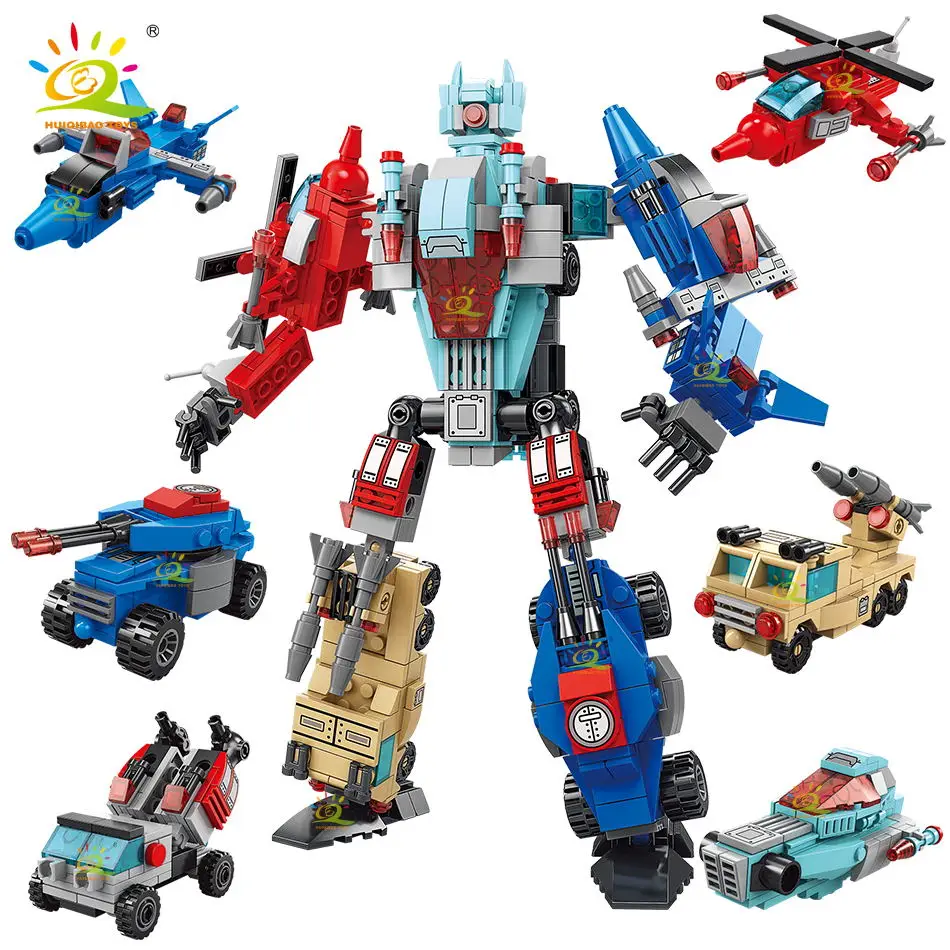 Huiqibao 6 In1 514Pcs Deformazione Militare Robot Building Blocks Combat Airplane Car Mecha City Construction Bricks Giocattoli Per Bambini