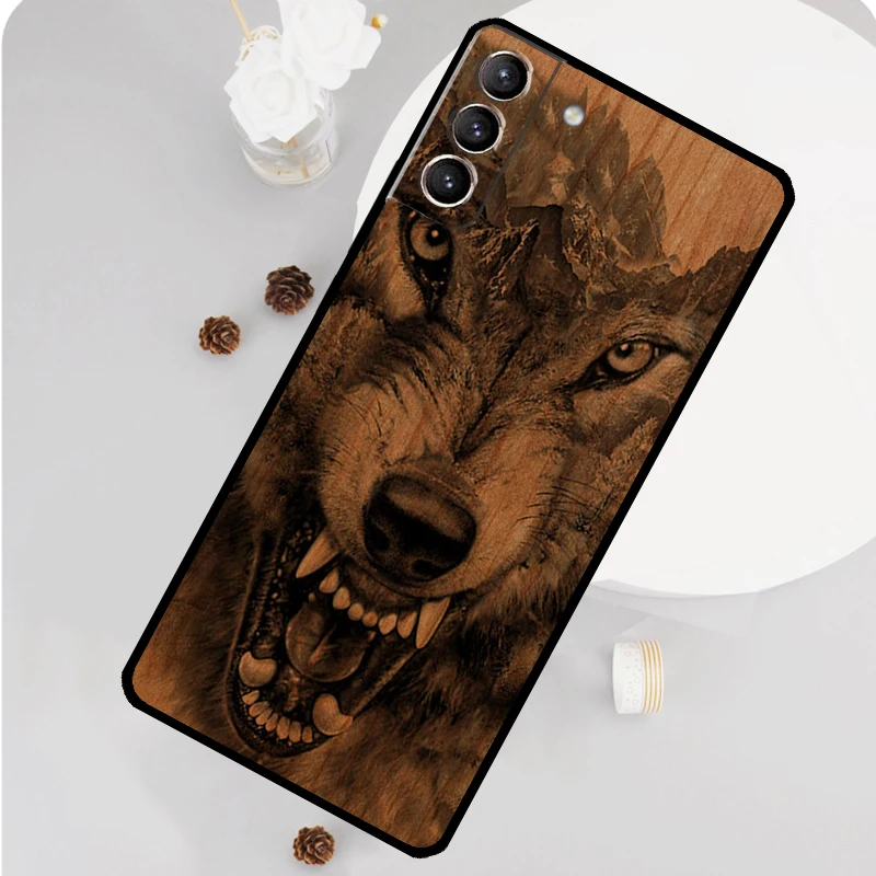 Wolf and Butterfly Artistic Wood Phone Case