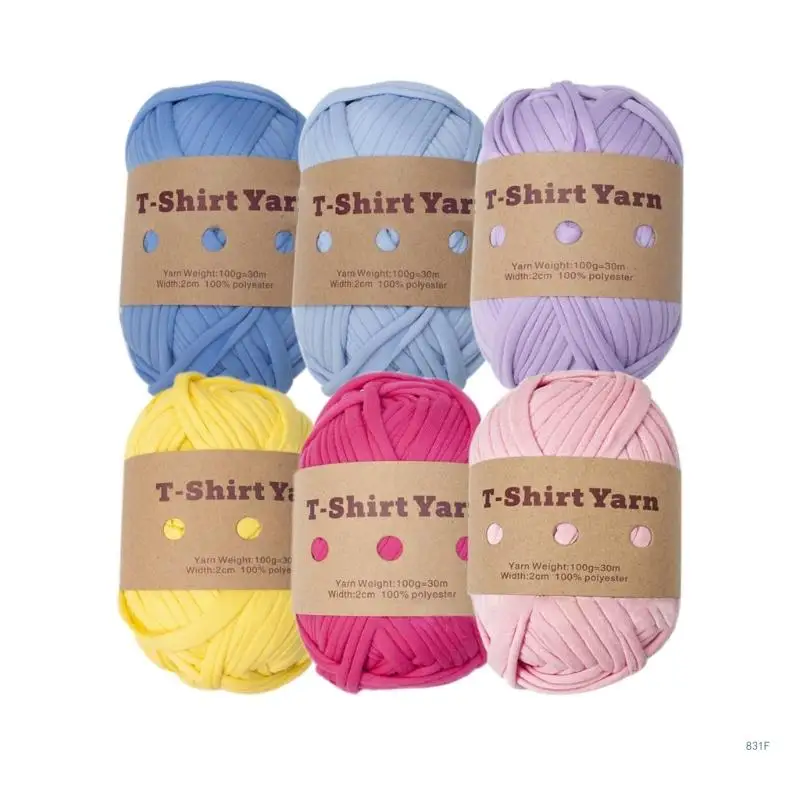 DIY T-shirt Yarn Knitting Yarn Colorful Fabric Strips for Handmade Knitting Crafting and Home Organization (6 Rolls/Set)