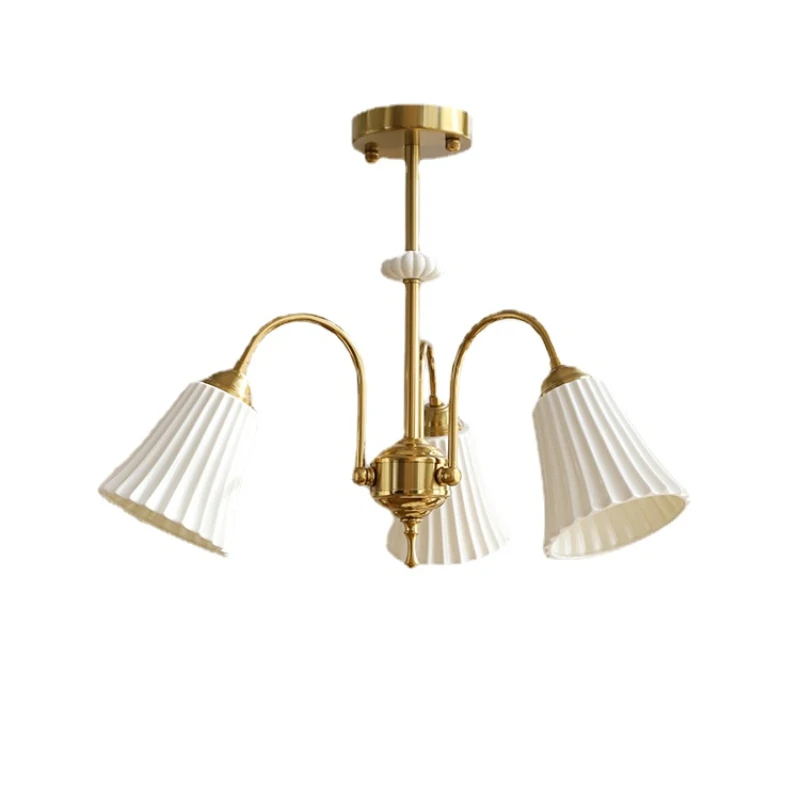 

ZF French Retro White Ceramic Chandelier American Modern Bedroom Dining Room Living Room Design Glass Lamps
