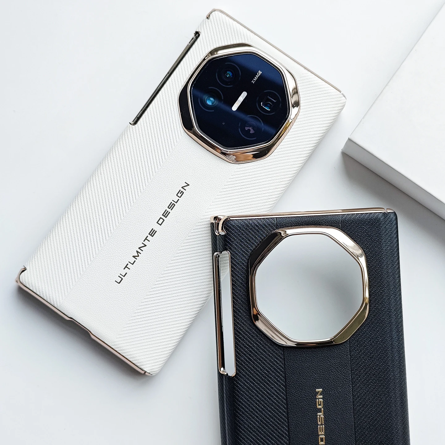Luxurious Leather Electroplated Gold Frame Dual Hinge Case with Camera Protection Cover