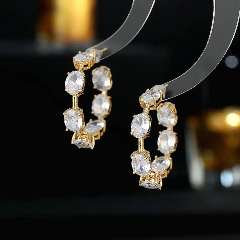 Simple Trendy Hoop Earrings for Women Round Circle Crystal Cubic Zirconia CZ Daily Party Wedding Fashion Lady Jewelry Brincos