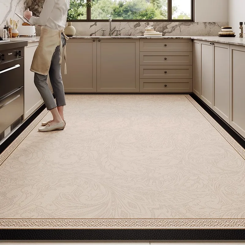 PVC Leather Kitchen Floor Mat High-end Luxury Large Area Carpet Practical Anti-fouling Waterproof Anti-slip Balcony Rug Alfombra